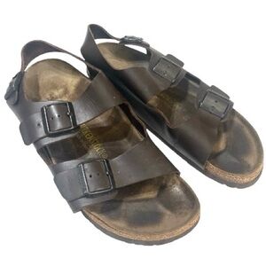 Birkenstock Milano Sandals Habana Brown Oiled Leather Adjustable Strap 44EU 12US